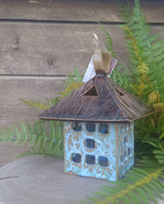 Square Lantern with Dragonfly Dance Design - Artic Blue - Small