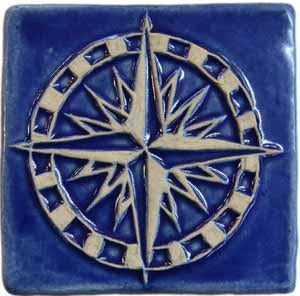 Stoneware Tile Compass Rose - 4 x 4 inches Lake Michigan Blue
