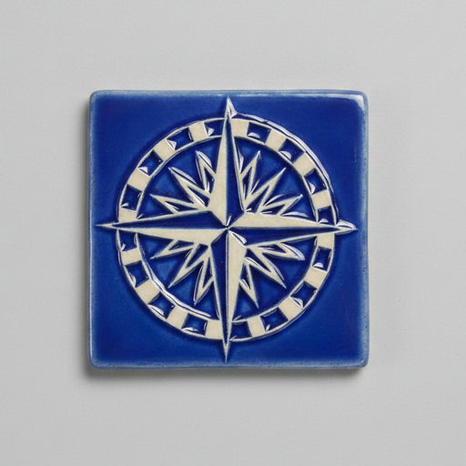 Stoneware Tile Compass Rose - 4 x 4 inches Lake Michigan Blue