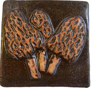 Stoneware Tile Morel Mushroom - 4 x 4 inches