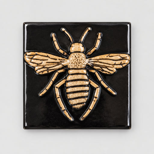 Stoneware Tile Bee - 4 x 4 inches - Black