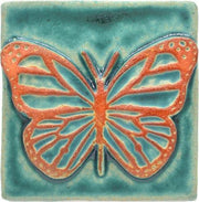 Stoneware Tile Butterfly - 4 x 4 inches - seafoam