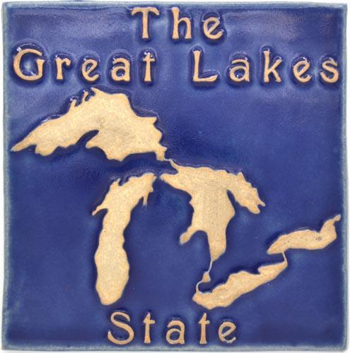 6x6 The Great Lakes State tle in Lake Michigan Blue
