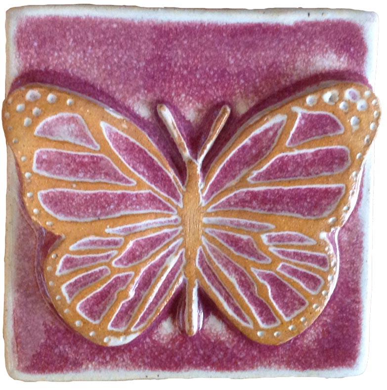 Stoneware Tile Butterfly - 4 x 4 inches - plum