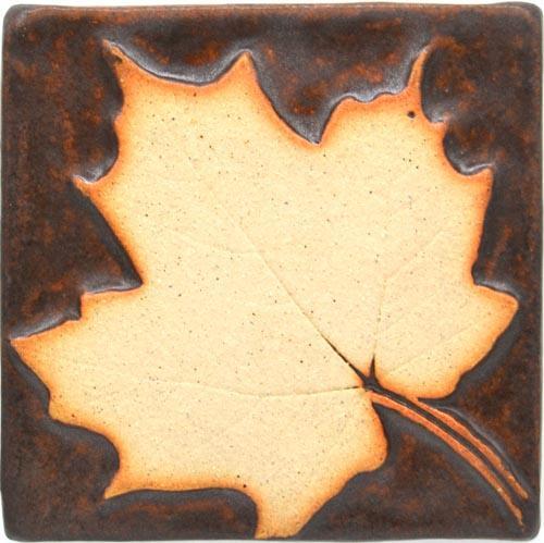 Stoneware Tile Maple Leaf - 4 x 4 inches - brown