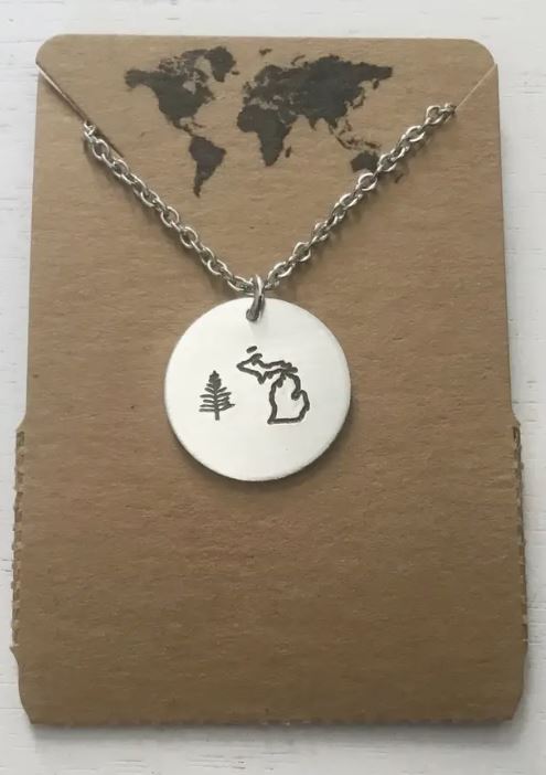 Michigan State Pendant with Pine Tree in Silver