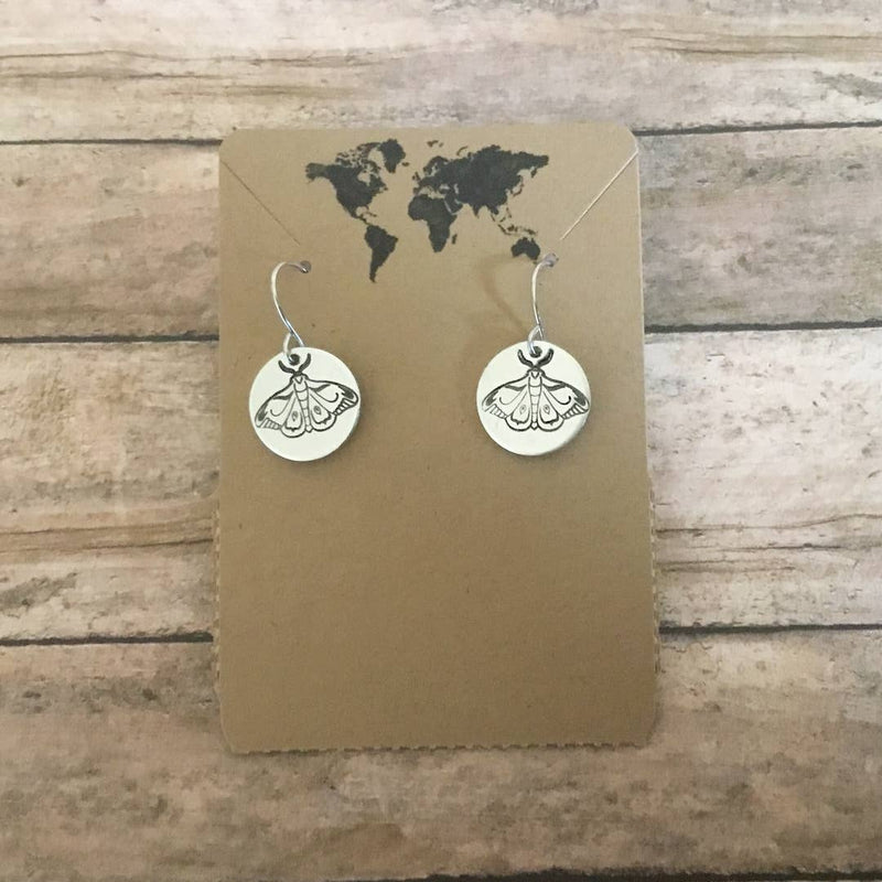 Moth circular earrings