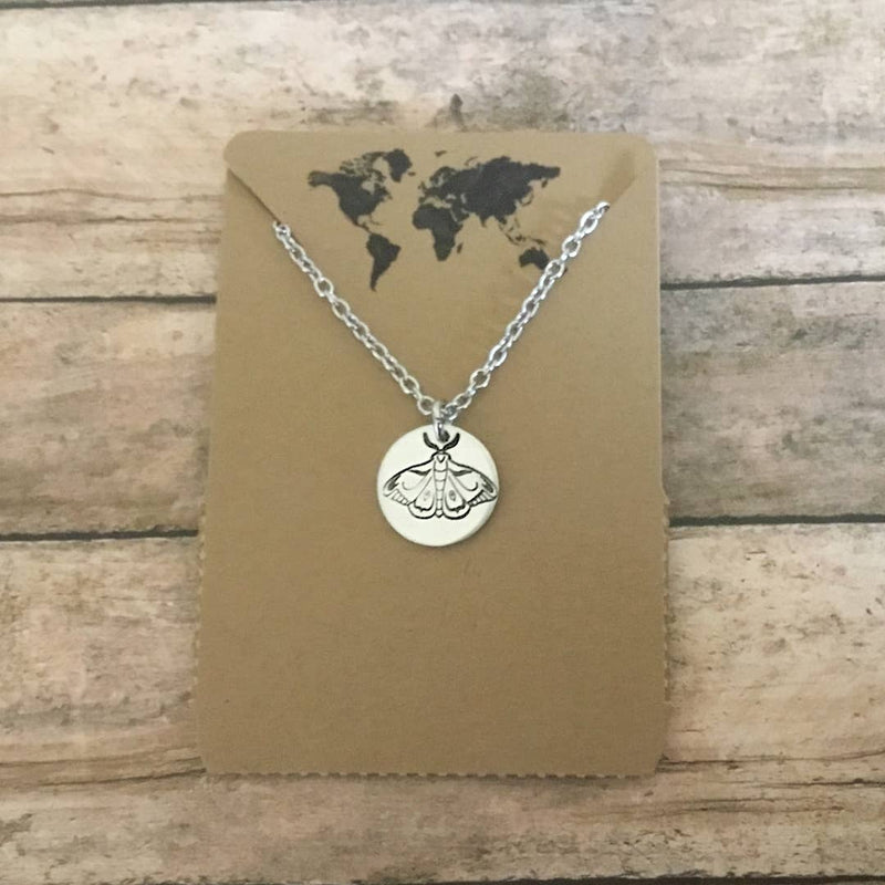 Moth circular charm necklace