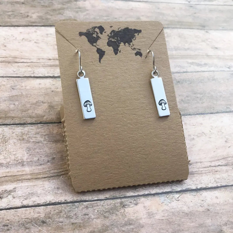 Mushroom Earrings Rectangle in Silver Color