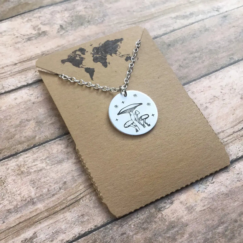 Mushroom Circular Pendant Necklace with Silver Color