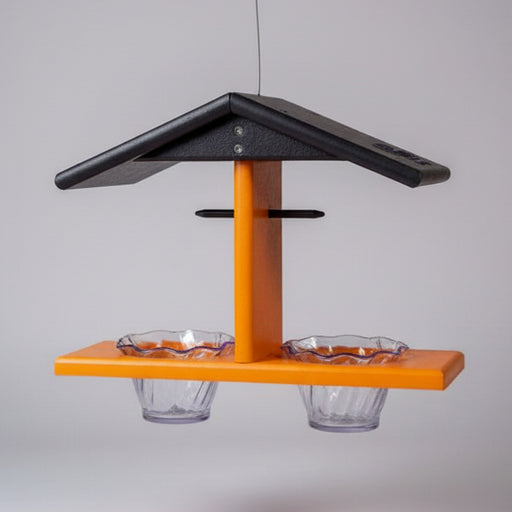 Double Oriole hanging bird feeder - orange with black roof