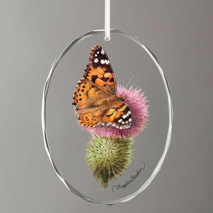Painted Lady Butterfly Oval Glass Ornament
