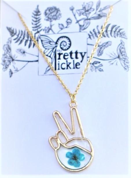 Peace Sign Hand Botanical Necklace
