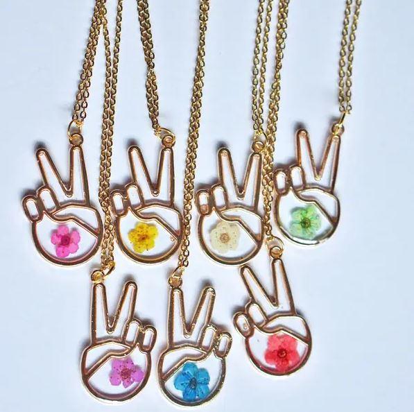 Peace Sign Hand Botanical Necklace x 7