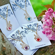 Peace Sign Hand Botanical Necklace x 4