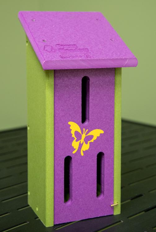 Green and purple recycled butterfly house