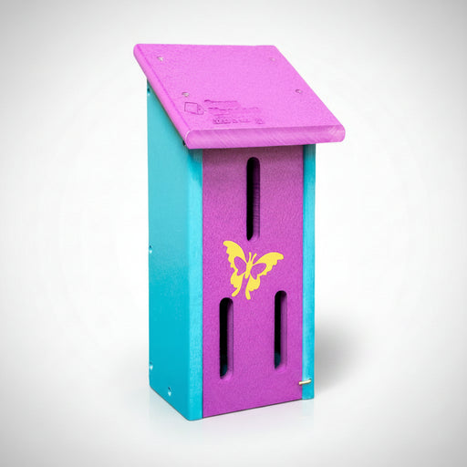 Aqua and purple recycled butterfly house