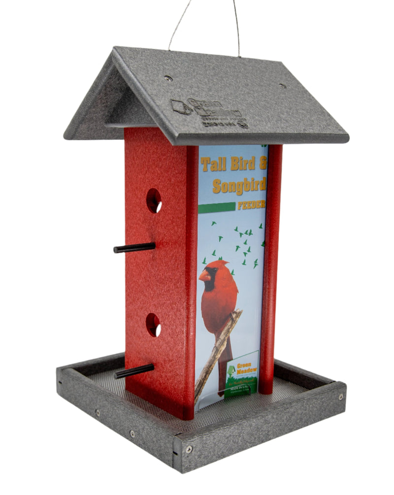 Song bird recycled feeder red
