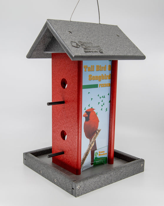 Song bird recycled feeder red
