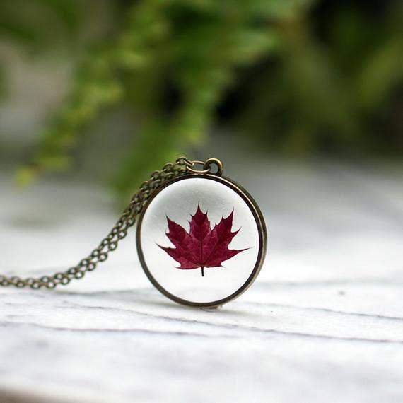 Real Red Maple Leaf Necklace