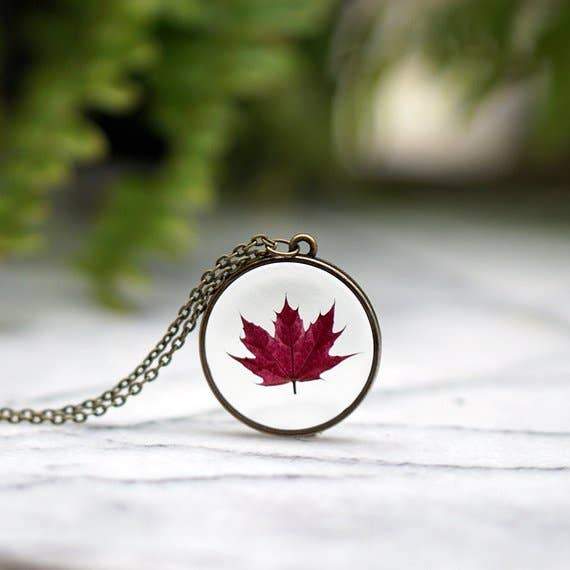 Maple leaf necklace with brown zircons, gilded stainless steel jewel –  YaliGifts