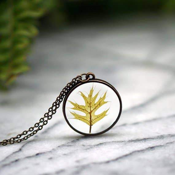 Handmade Red Oak Leaf Necklace