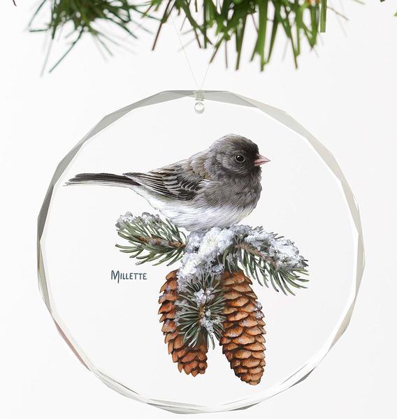winter gems - junco round glass ornament
