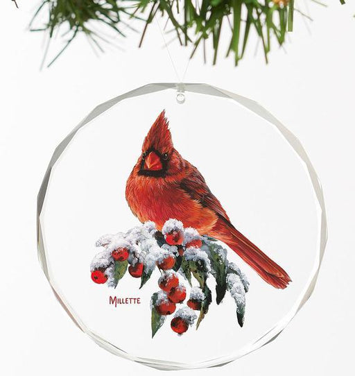 winter gems - cardinal round glass ornament