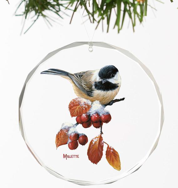 Winter Gems - chickadee round glass ornament