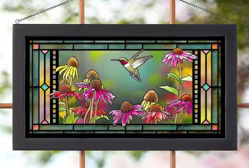Ruby in Echinacea – Hummingbird Stained Glass Art