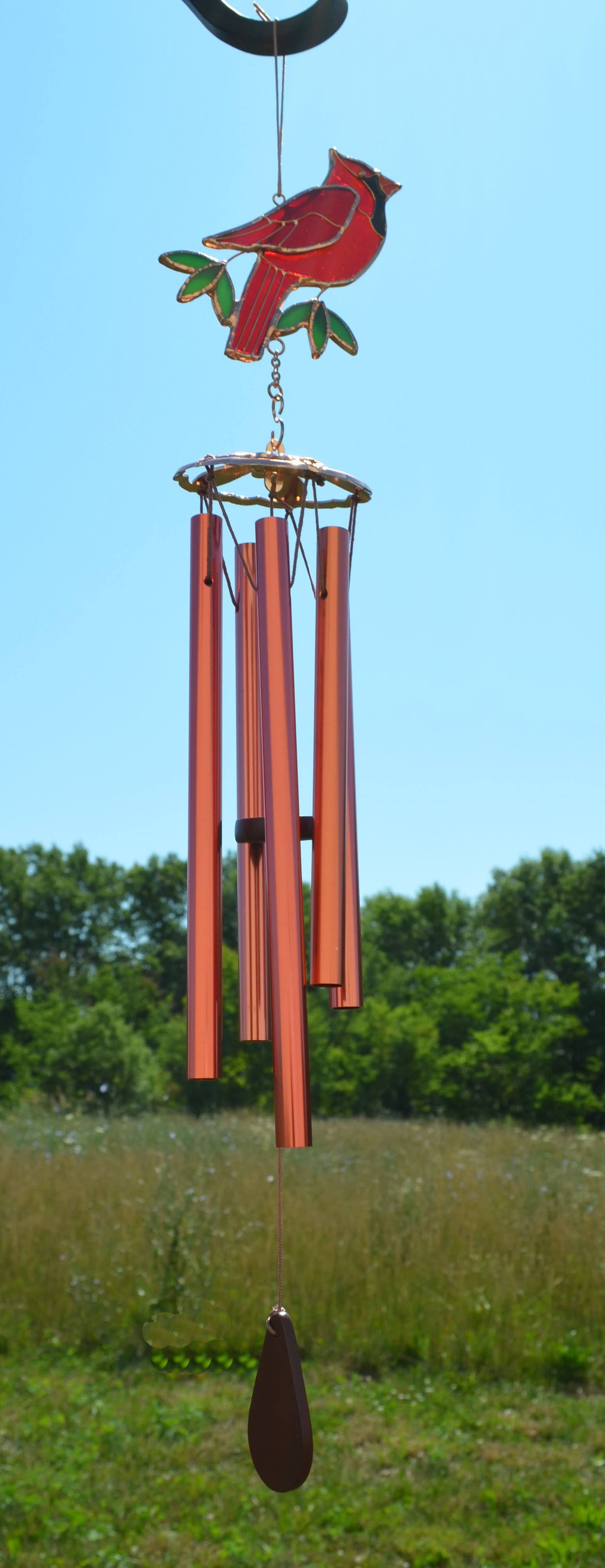 Cardinal Large Leaded Stained Glass Wind Chime - Thumbnail 3