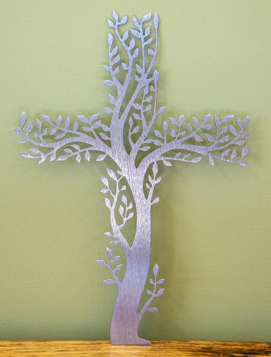 Stainless steel tree of life cross