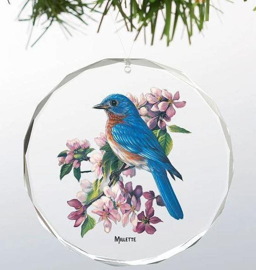 Springtime Jewels- Bluebird Round Glass Ornament