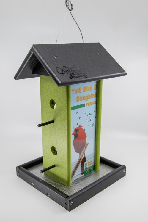 black and green songbird feeder