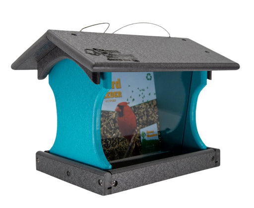 Teal and gray bird feeder