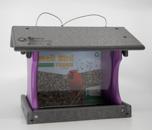 Purple and gray bird feeder