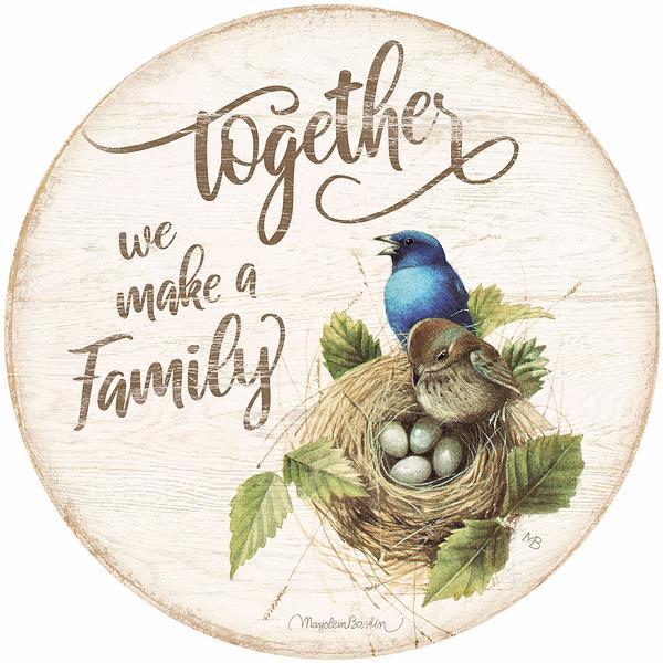 Together We Make a Family – Birds 21" Round Wood Sign