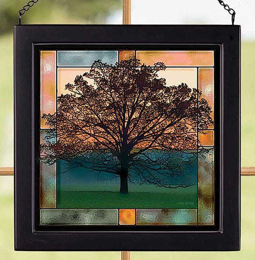 Twilight Tree Stained Glass Art with black frame