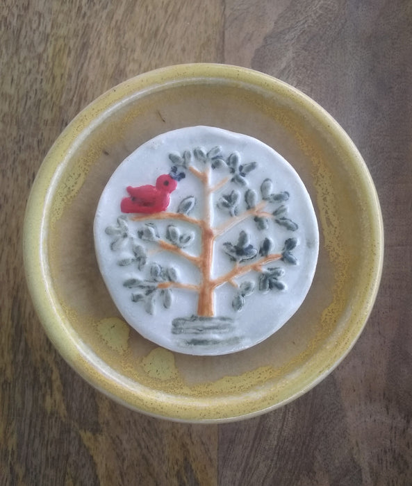 Ceramic Double Soap Dish - Cardinal in a Tree - Medium