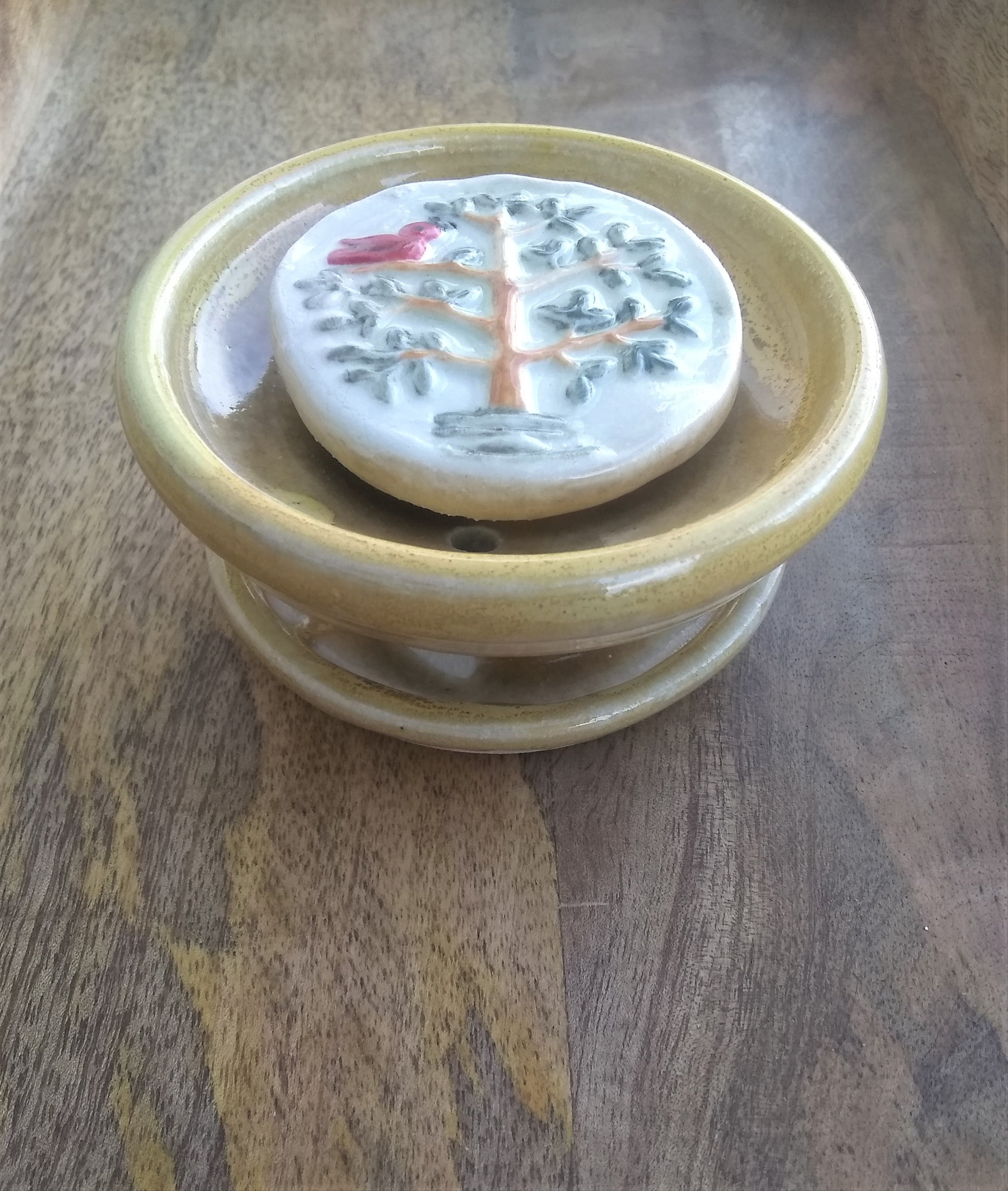 Ceramic Double Soap Dish - Cardinal in a Tree