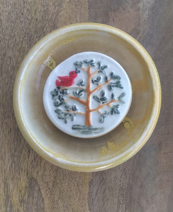 Ceramic Double Soap Dish - Cardinal in a Tree - Short