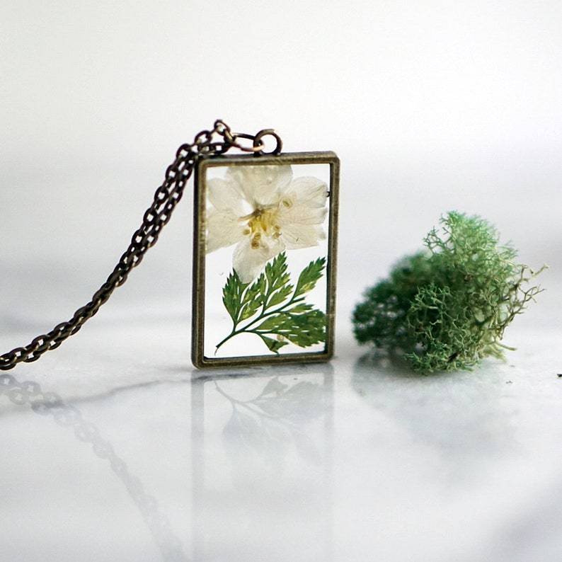 White Larkspur Flower Necklace