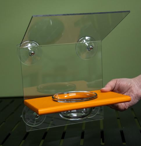 Orange window mount oriole feeder