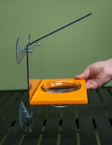 Orange window mount oriole bird feeder