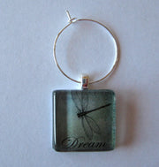 Wine Glass Charms Dragonfly Glass Tile - Set of 5 - Set of 5 - closeup