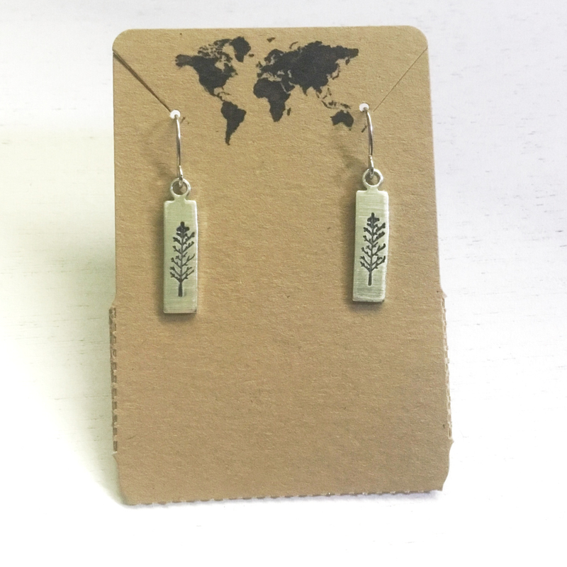Winter Tree small rectangular earrings in silver