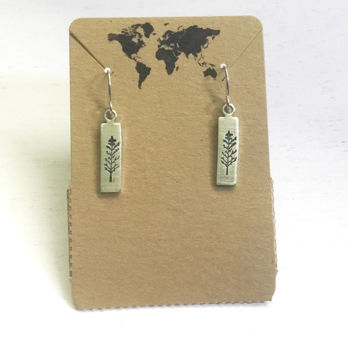 Winter Tree small rectangular earrings in silver