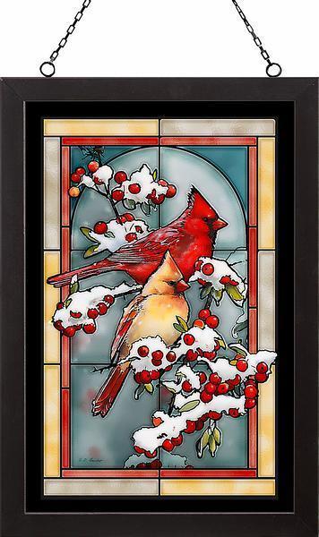 Winter Jewels - Cardinals Stained Glass Art