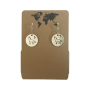 Wolf howling at crescent moon circular earrings