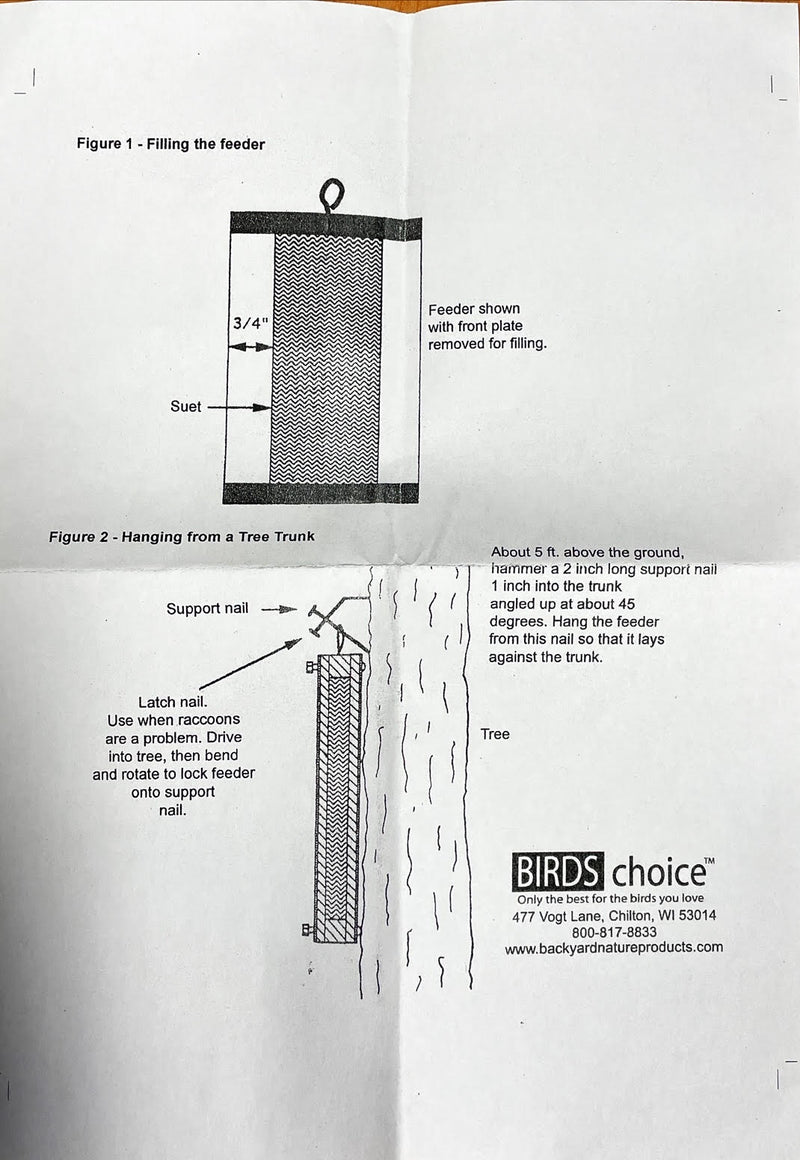 Directions for Suet Sandwich Woodpecker Feeder